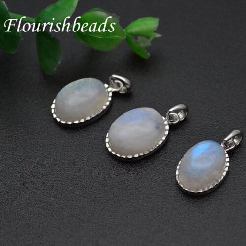New Fashion 925 Silver Rim Natural Moonstone Stone Oval Shape for Woman Gift Pendant Necklace Jewelry Making Supplies
