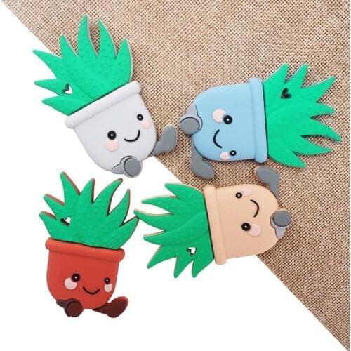 Chenkai 5PCS Silicone Cactus Teethers Food Grade Baby Cartoon Pacifier Shower Teething Nursing Toy Accessories BPA Free Gifts