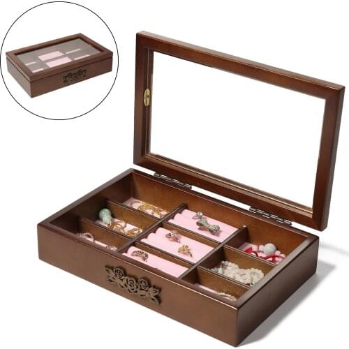 Transparent Top Wooden Jewelry Collection Display Storage Box for Bracelets Ring Earrings Multifunctional Jewelry Organizer Box