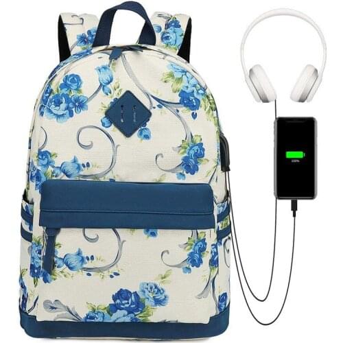 New 2020 Fashion Backpacks for Women Girls Floral Prints Water Resistant College Backpack with USB Charging Port Travel Daypack