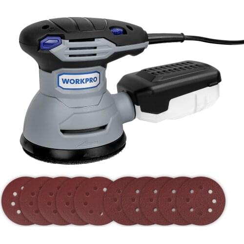 WORKPRO 300W Random Sander with Variable Speed Random Orbit Sander with 10PC sandpaper Dust exhaust and Hybrid dust canister