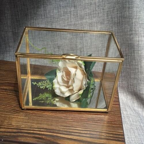 Modern Geometric Glass Copper Jewelry Box Succulent Plants Box Table Decor