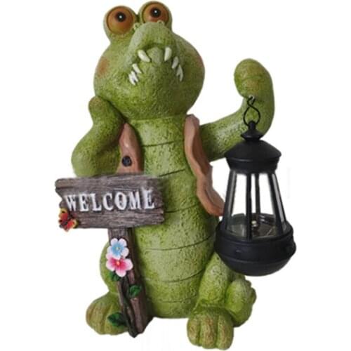 Crocodile Statue Sculpture Ornaments Home Furnishing Garden Light Path LED Backyard Yard Solar Creative Resin