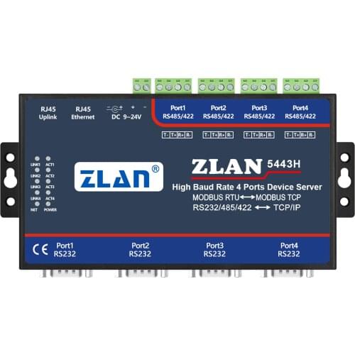 High baud rate 4 port RS232 485 422 to Ethernet TCPIP Converter Modbus RTU TCP Gateway Serial device server ZLAN5443H