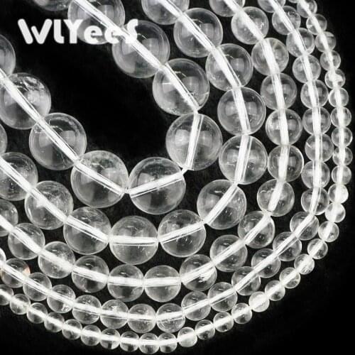WLYeeS Factory Price Natural White Crystal Beads 4-12mm Round Transparent Loose Bead For Jewelry Bracelet Pendant Making DIY 15"