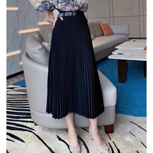 High Waist Fashion Drape Pleated Ladies 2021 New Autumn Mid-length All-match Skirt