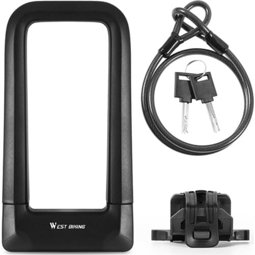 WEST BIKING Bicycle U Lock Bike Lock Anti-thief Safety Lock Bicycle Security Steel Lock Motorcycle Scooter Lock Wheel Cable Lock
