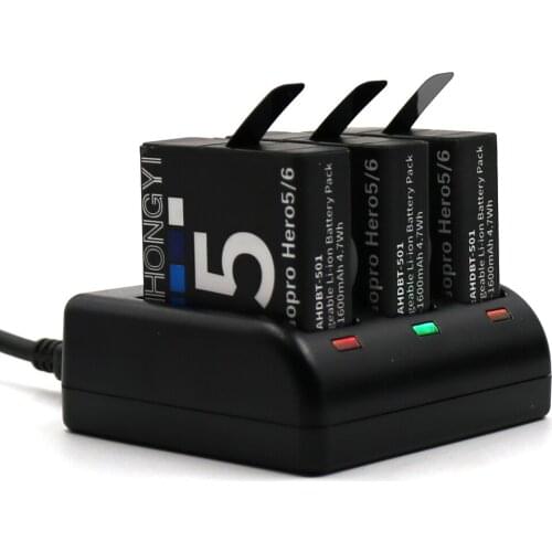 Go pro Hero7 Battery + 3-Way USB Type-C Hero5 Battery Charger for GoPro Hero 7 Hero 6 Hero 5 Black camera Accessories