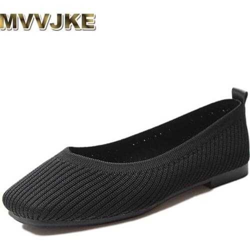 MVVJKEWomen Flats Stretch Knitted Solid Color Loafers Breathable Comfortable Work Shoes Brief Fashion Flats For Women Light Driv