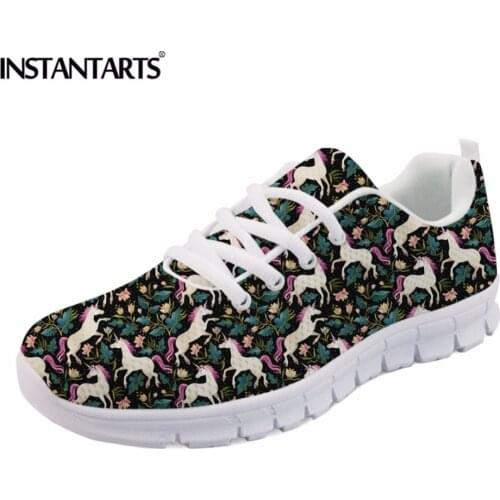 INSTANTARTS 2018 Spring Sneakers Women Lace Up Cute Rainbow Print Flat Shoes Breathable Super Light Horse Flats Woman Footwear