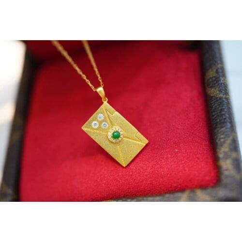 SX Solid 18K Gold Envelope Nature 0.08ct Green Emerald Gemstones Pendants Necklaces for Women Fine Jewelry for Women Gifts