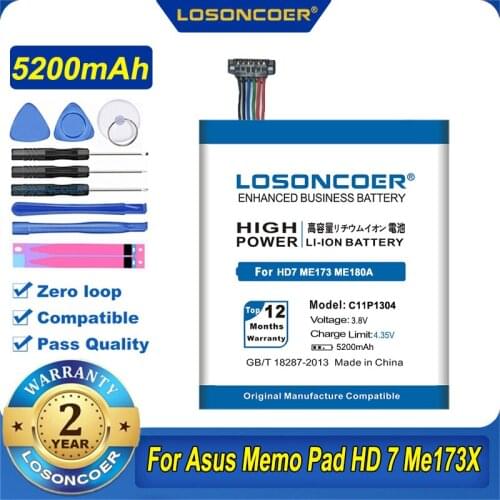 100% Original LOSONCOER 5200mAh C11P1304 Battery For Asus Memo Pad HD 7 Me173X K00B HD7 ME173 K00U ME180A K00L