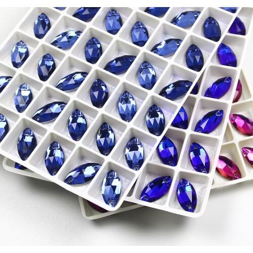 15*7mm Navette K5 Glass Sew On Rhinestones Flatback Sewing Diamond Glitter Crystal Stone For Needlework Shoes Bags Wedding Dress