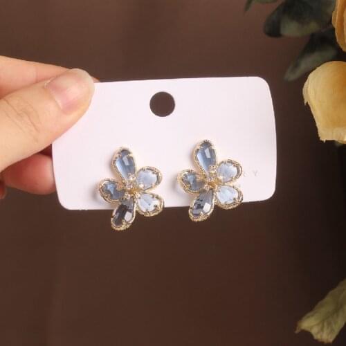 2020 Korean New Design Fashion Jewelry Exquisite Copper Inlay Zircon Glass Flower Earrings Elegant Women Party Earrings