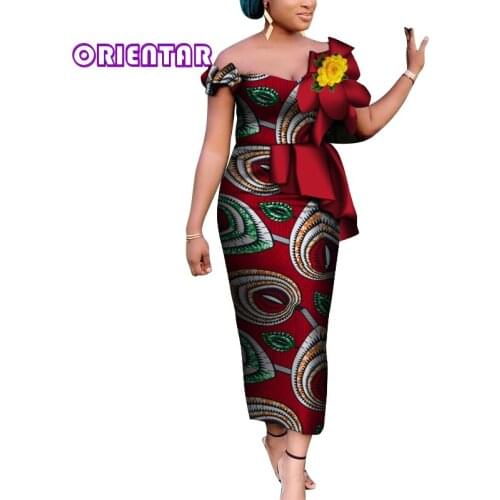 2020 Women Fashion Ankara Dress with Flower African Dresses for Wome Bazin Riche Plus Size Dress M-6XL Private Custom WY6974