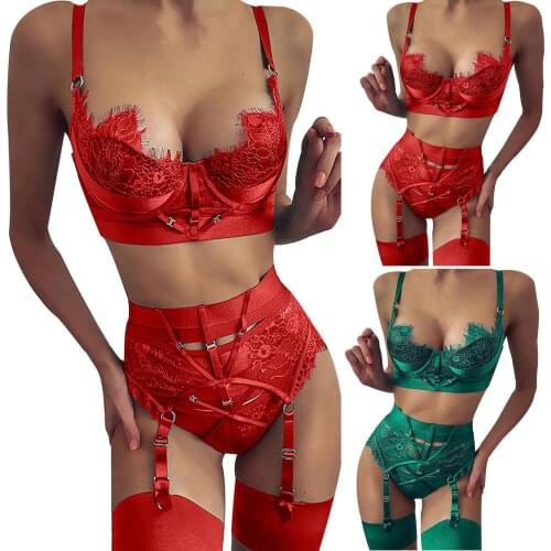 3pcs Bralette Set Womens underwear Ladies Sexy Lingerie Eyelashes Lace Stitching Sexy Temptation Lingerie Pajamas Bra for women