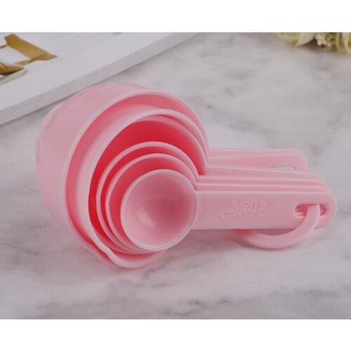 7Pcs Kitchen Measuring Tools Plastic Measuring Cup Spoons Sets Graduated Blue Pink Spoons for Kitchen Baking Coffee