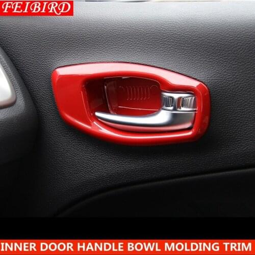 ABS Inner Door Handle Bowl Molding Cover Kit Trim 8 Pcs / Set Accessories For Jeep Compass 2017 2018 RED BLUE MATTE CARBON FIBER