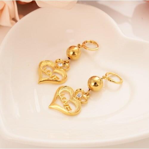 Bangruigold cz Heart Earring For Girls/Ladies Birthday Gift Trendy Gold Color Engagement /Wedding Bands Promise Earring