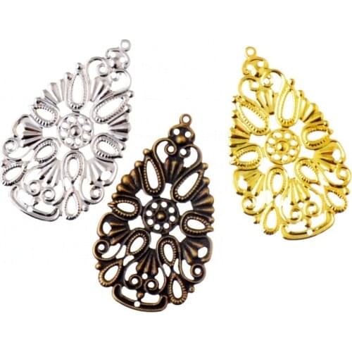 Free shipping 10Pcs Filigree Wraps Flower Connectors Metal Crafts Gift Decoration DIY Findings 48x28mm