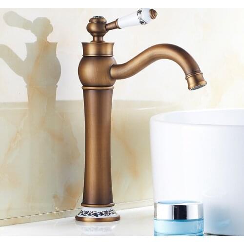 Free Shipping Antique style Brass sink basin faucet water tap mixer, European retro bathroom basin faucet hot and cold Wholesale