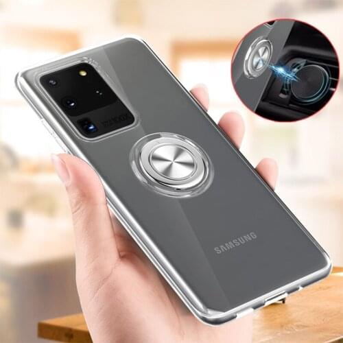 For Samsung Galaxy S21 Ultra S10 Note 9 Note 8 S10e S20 Ultra Note 20 S8 Case Cover Soft Silicone Clear Magnetic Ring Holder