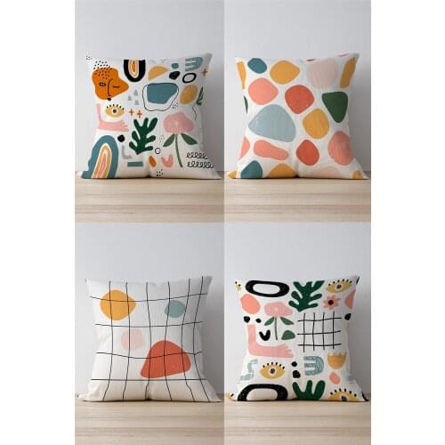 Double Side Printed Abstract Pattern 4'lü Suede Pillow decorate Case
