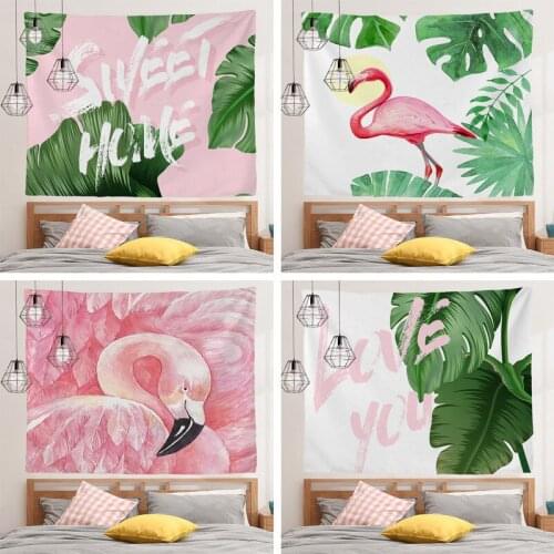 Nordic Tapestry Cartoon Flamingo Tropical Plant Printing Wall Hanging Cloth Bedroom Living Room Decorative Background cloth New