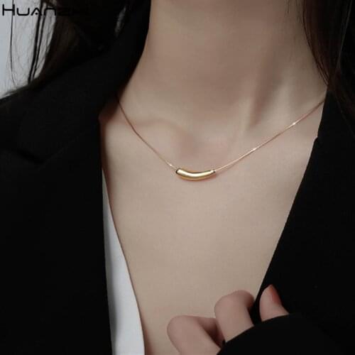 HUANZHI 2020 New Trendy Small Eggplant Shape Pendant Golden Silver Color Tube Necklace Metal Clavicle Chain Jewelry For Women