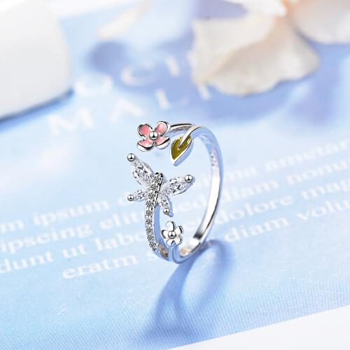 925 Sterling Silver Butterfly Zircon Finger Ring With Flower Embellishment For Best Christmas Party Gift S-R386