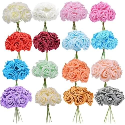 7CM 24Heads Multicolor Foam Rose Artificial Flower for Wedding Decoration Wreath DIY Handmade Home Craft Flowers Bouquet
