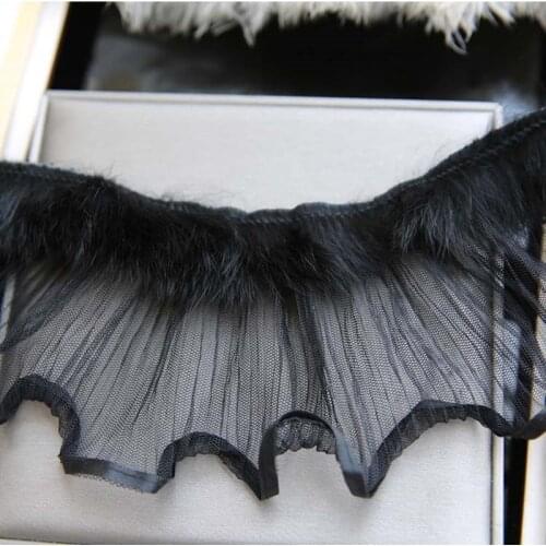 Exquisite Black Color Lace with Fur Yarn Ruffle Lace Decoration Handmade Dress Clothes Decoration Accessories 10cm x 1 meter