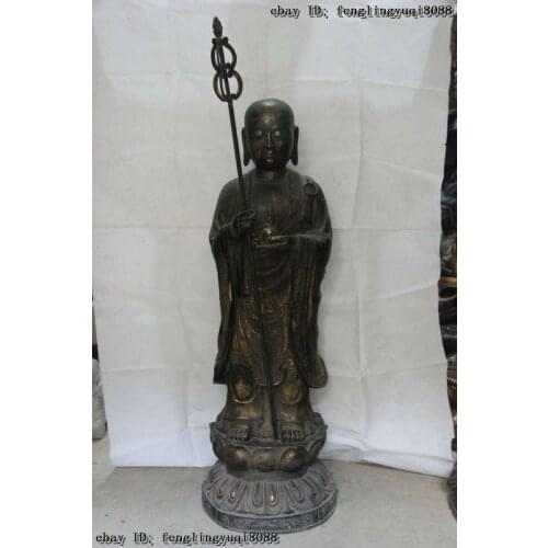 Chinese Buddhism Copper Bronze carved Kshitigarbha Jizo Di zang Buddha statue