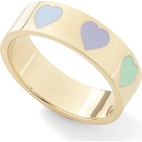 A Girl' Cute Heart Rings for Women Candy Color Enamel Wide Finger Rings Wholesale Jewelry Female Bijoux Accessories Bulk Gifts
