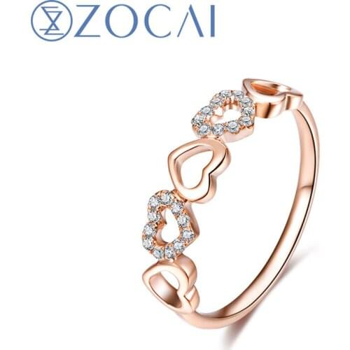 ZOCAI Intimate Lover 0.08 CT Certified Diamond Heart Shape Ring 100% Natural Diamond Wedding Ring 18K Rose Gold (Au750) W03630