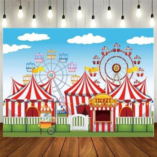 Red Circus Backdrop Carnival Big Top Tent Baby Shower Girl Boy Birthday Party Candy Cake Table Decor Banner Background