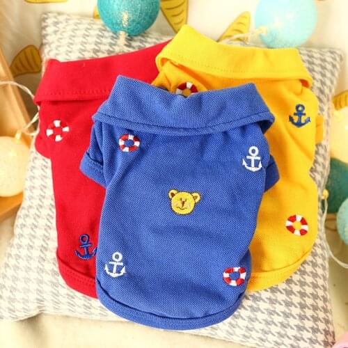 Cute Cotton Summer Red Dog Shirt Yellow Blue Pink Little Small Animal Comfort Fashion Pet Clothes With Neck For Teddy Poodle Pug