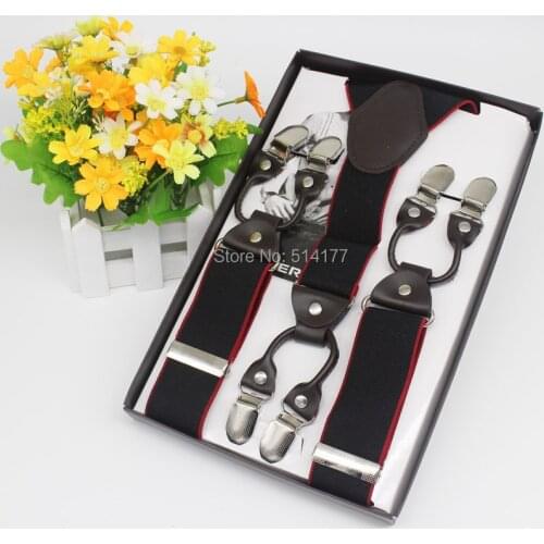 2019 New Coming Fashion Genuine leather alloy Mens braces 6 clips mens elastic suspenders adult straps fashion braces 5pcs/lot