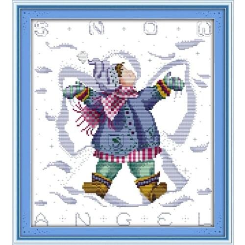 The boy play in the snow cross stitch kit people 18ct 14ct 11ct count print canvas stitches embroidery DIY handmade needlework