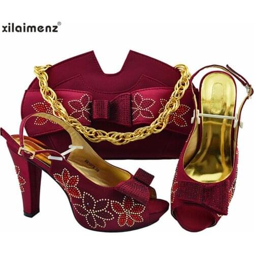 Latest Wine Color Royal Wedding Clutch Bag Match Italian Women Shoes and Bag Matching Set Sexy Super High Heels for Party