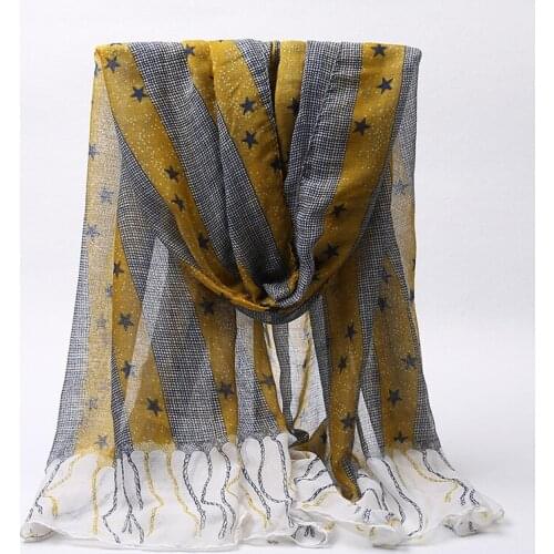 Newest Viscose Fashion Star Print Scarf Shawls Women Stripe Beach Muslim Wraps Scarves Hijab 7 Color 2019 Free Shipping