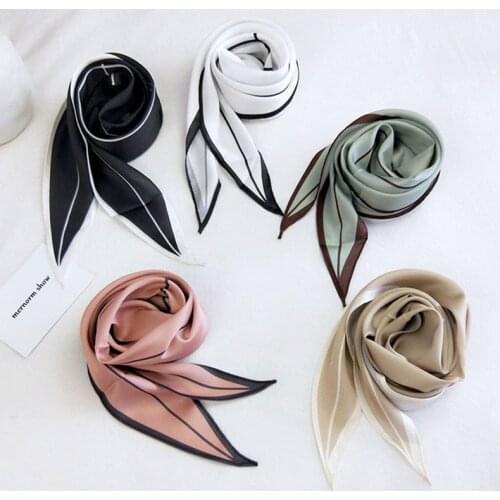 MoriBty New Rhombus Women Silk Scarf Hijab Summer Solid Small Bufandas Neck Ties Foulard Femme Luxury Hair Ribbon Headwear Wraps