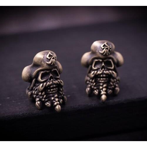 Original Handmade Pirate Captain Key Pendant Outdoor EDC Knife Pendant Skull Pendant Brass Survival Paracord Beads