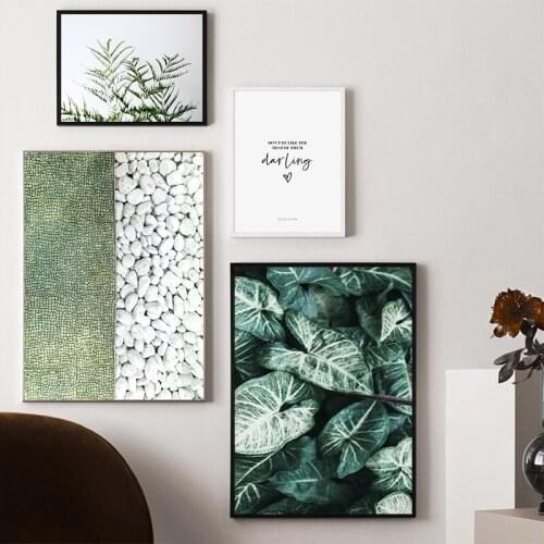 Simple Green Leaf Pebbles Plant Canvas Painting Refreshing Poster Nordic Wall Art Print Scandinavian Design Picture Home Decor