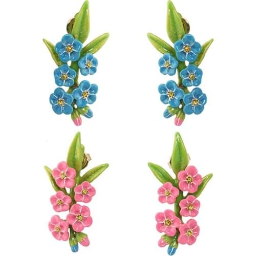 European and American fashion flower stud earrings niche design sense of hand painted enamel glaze new trendy earrings