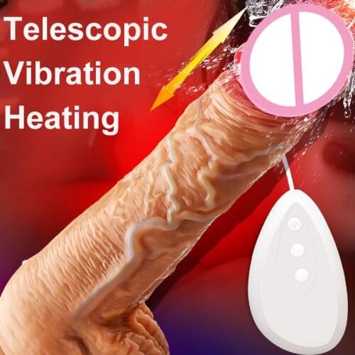 Telescopic Realistic Dildo Vibrator Heating Big Dick Suction Cup Dildo Soft Penis Phallus Sex Adult Sex Toys for Women/Lesbian