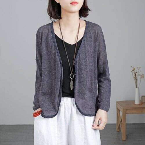 Thin Knitted Women Sweater and Cardigan 2021 Summer New V-Neck Long-Sleeved Loose Casual All Match Female Outwear Coat Tops
