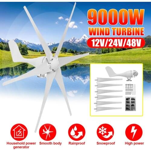 800W 12V 24V 48V 6 Blades Wind Turbine Generator Windmill Powerful Three-phase AC Permanent Magnet Wind Turbine for Home Camping