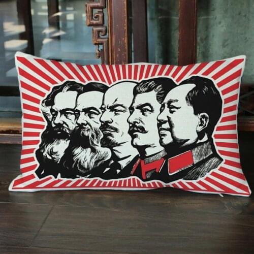 Vintage Red Revolution Communist Leaders Chairman MAO Lenin Rectangle Waist Throw Pillow Case Home Decorative Cushion Cover