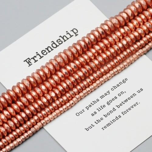 WLYeeS 3 4 6 8MM Flat Round Rose Gold Hematite bead Matte Natural Stone loose Spacer beads for Jewelry Bracelet Making DIY 15"